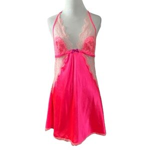 Victoria’s Secret Coquette Hot Pink Backless Mini Lace Slip Dress Large 2013